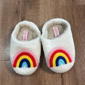 Kids Cream Slippers with Rainbow Design